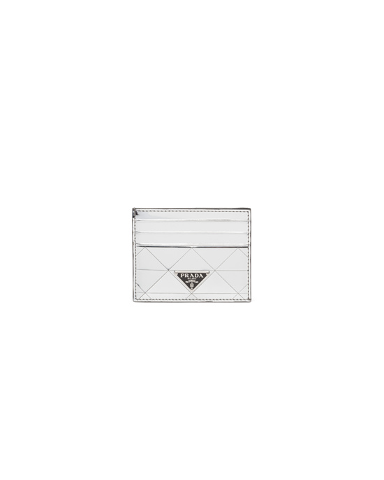 Prada Brushed Lær Card Holder Sølv | 069-XQCGYH