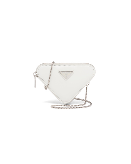 Prada Brushed Lær Mini-pouch Hvite | 548-GWZOTY