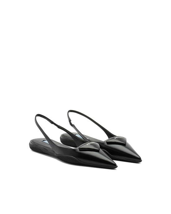 Prada Brushed Lær Slingback Ballerinas Svarte | 865-HMAQUJ