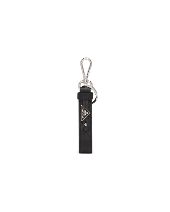 Prada Customized Saffiano Lær Keychain Svarte | 763-IPMQBJ