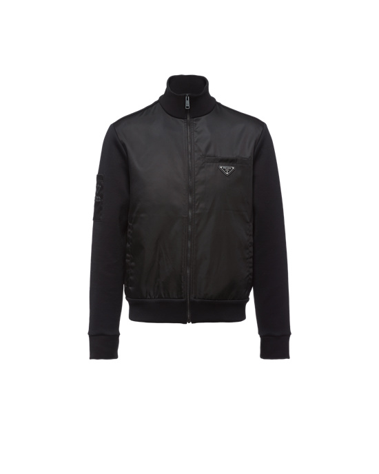 Prada Fleece Jacket With Nylon Details Svarte Svarte | 467-ADQGEN