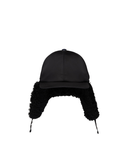 Prada Fur-trimmed Nylon Hat Svarte | 254-HZXTEB