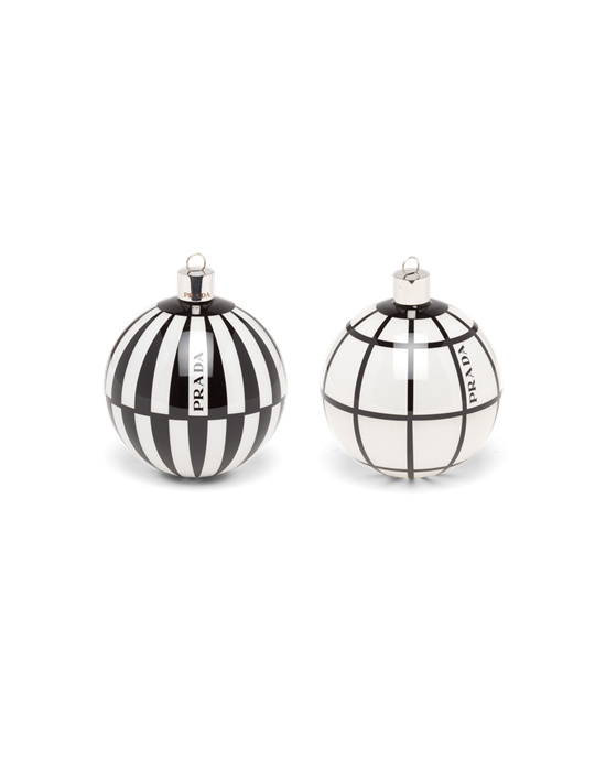 Prada Glass Christmas Ornament Set Hvite Svarte | 872-LNXGES