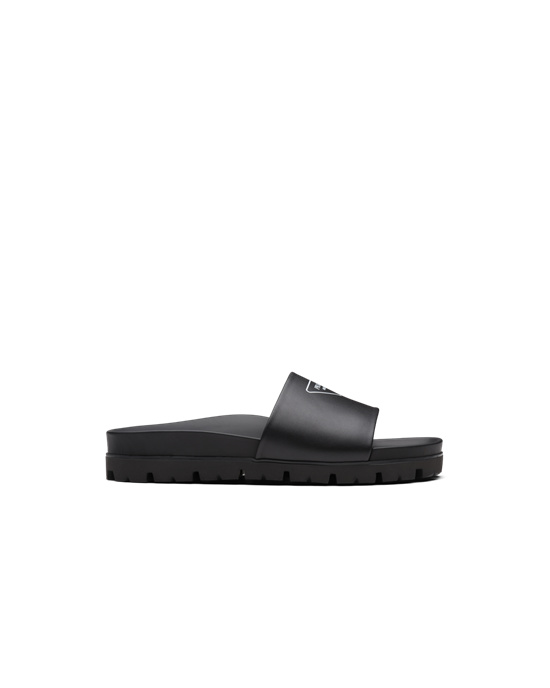 Prada Lær Badesandaler Sandals Svarte | 312-CBDOTV