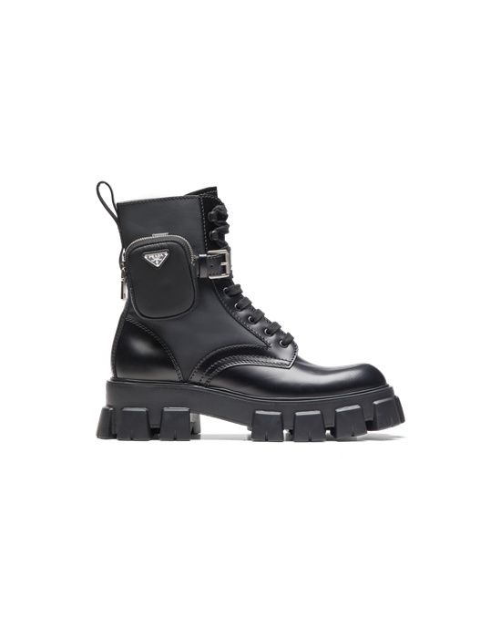 Prada Monolith Brushed Lær And Nylon Boots Svarte | 654-BZVUWN