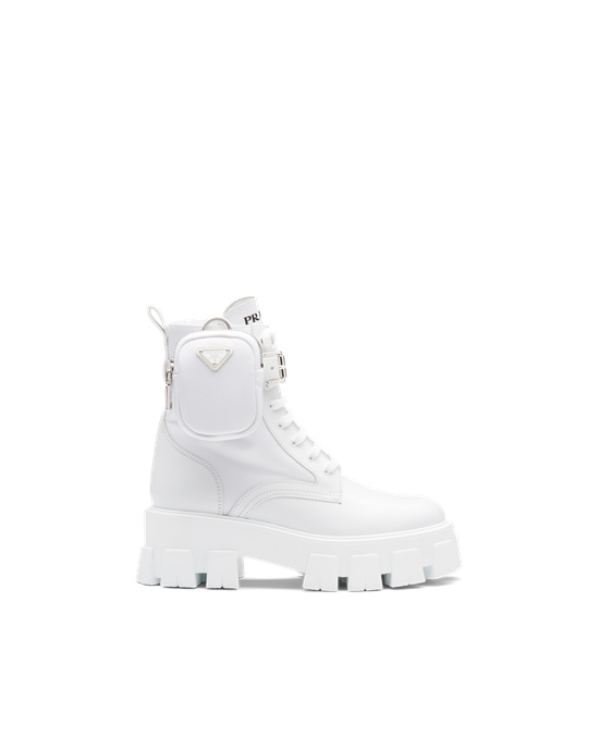 Prada Monolith Lær And Nylon Fabric Boots Hvite | 152-ZOSJYL
