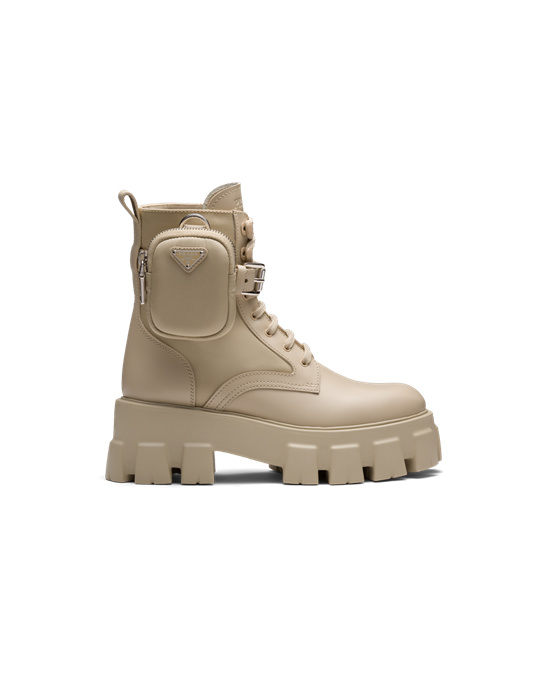 Prada Monolith Lær And Nylon Fabric Boots Beige | 924-VIMRFB