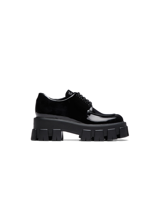 Prada Monolith Patent Lær Blonder-up Shoes Svarte | 635-JYUEPR