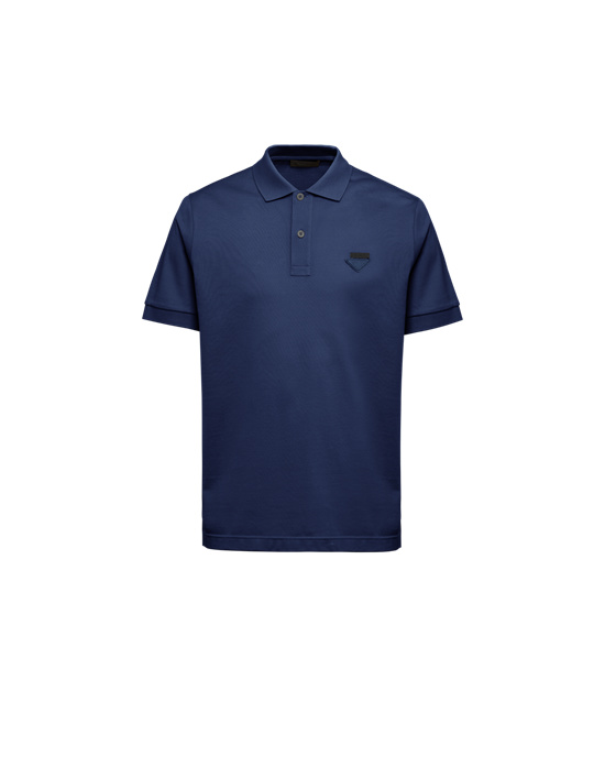 Prada Piqué Polo Shirt Marineblå | 015-NTMGHS