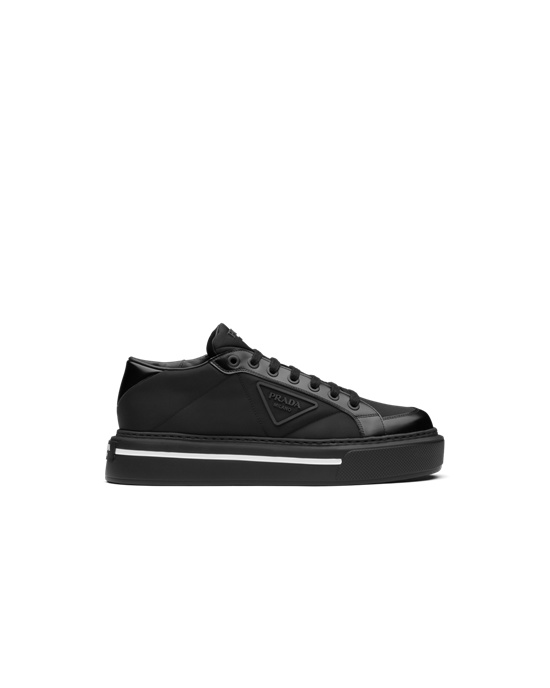 Prada Prada Macro Re-nylon And Brushed Lær Sneakers Svarte | NVAKXL452