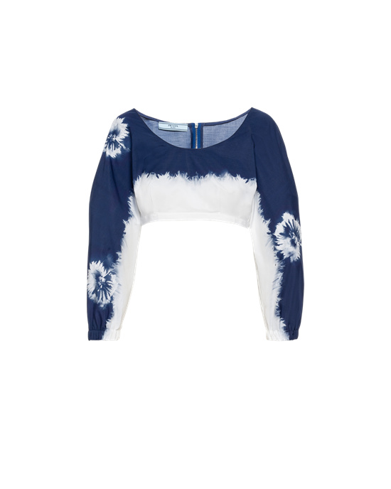 Prada Printed Poplin Crop Top Marineblå | ZWGNAM401