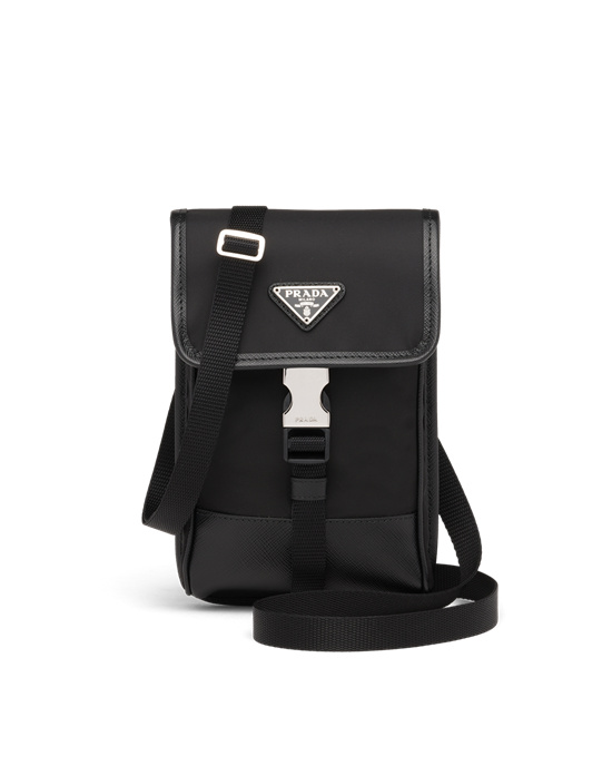Prada Re-nylon And Saffiano Lær Smartphone Case Svarte | 163-GUZWPA