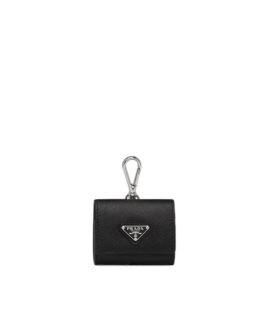 Prada Saffiano Lær Headphone Case Svarte | 138-QLDZSO