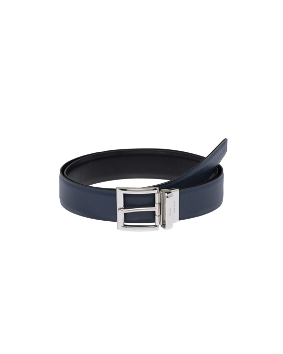 Prada Saffiano Lær Reversible Belt Svarte Blå | 798-NQIXDM