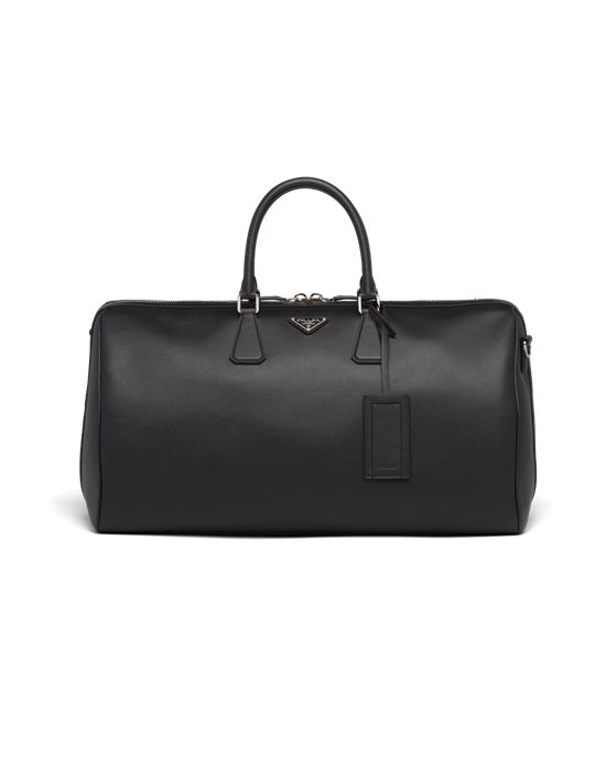 Prada Saffiano Lær Travel Bag Svarte | 278-KZEOHW