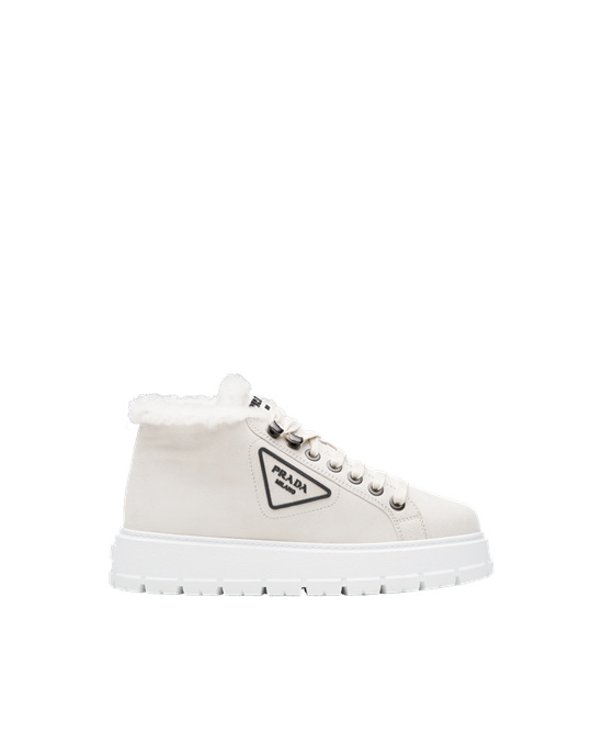 Prada Semsket Skinn Blonder-up Booties Hvite | ZBFEUJ508