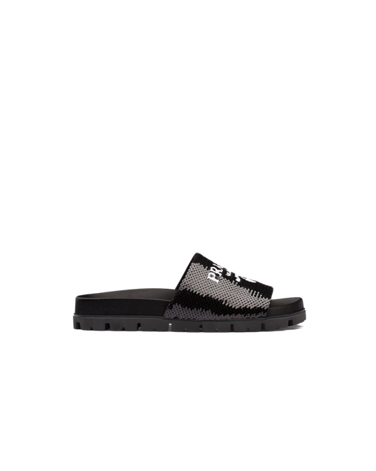 Prada Sequin Slides Svarte Hvite | 653-MQSJPT