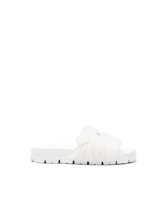 Prada Shearling Slides Hvite | 275-OWXFVE