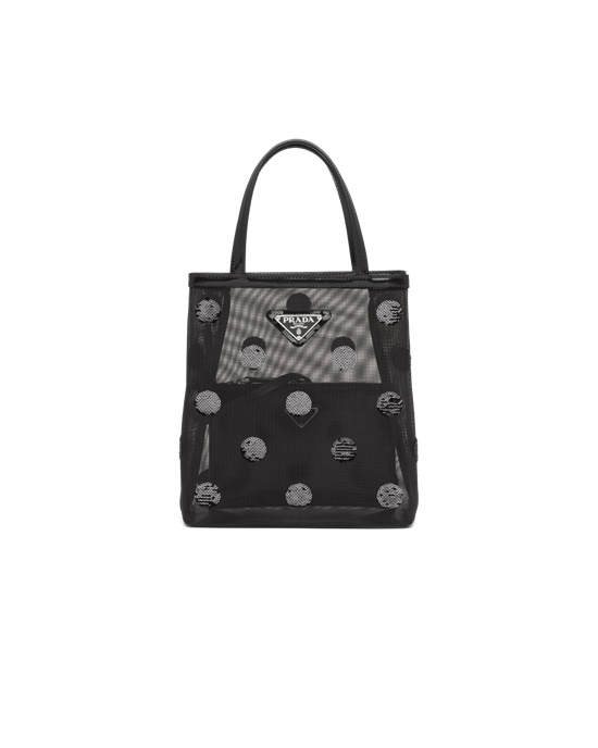 Prada Small Polka-dot Mesh Tote Bag Svarte | HTASKD537