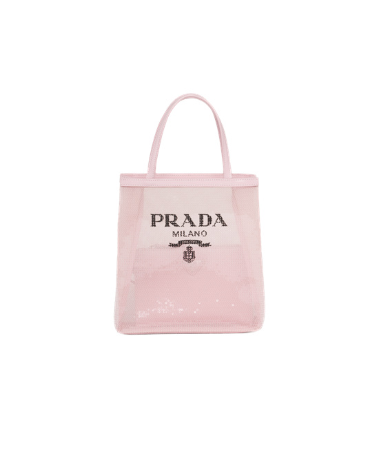 Prada Small Sequined Mesh Tote Bag Rosa | EIASPK438
