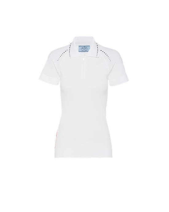 Prada Soft Rec Polyester Polo Shirt Hvite Svarte | 562-ESMDOH