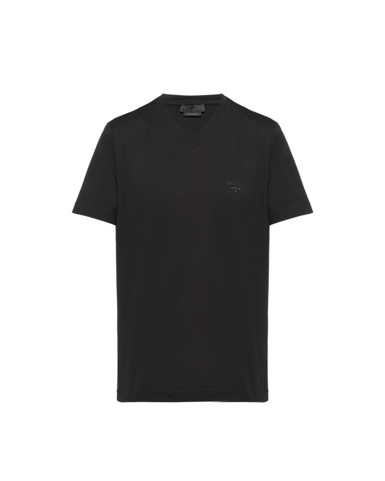 Prada Stretch Bomull T-shirt Svarte | SMUVIL685