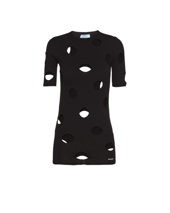 Prada Viscose Openwork Crew-neck Genser Svarte | WCNPAH695